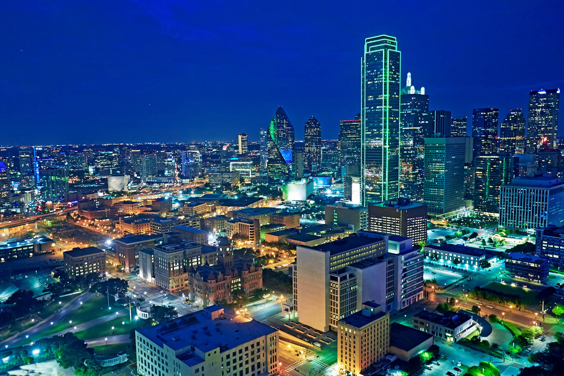 Cityscape of Downtown Dallas at night